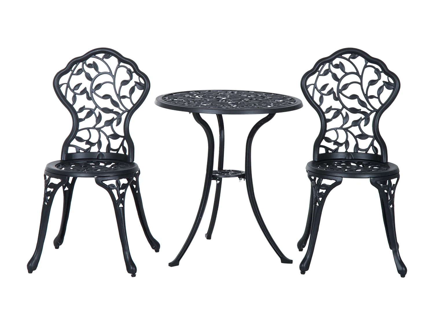 Set tavolino e sedie da giardino 3 pezzi in alluminio nero