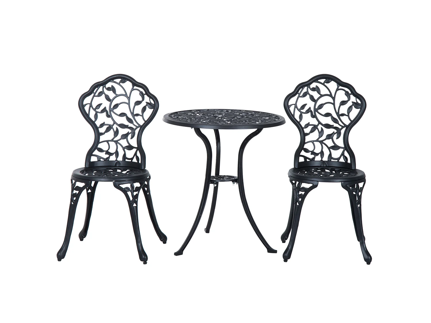 Set tavolino e sedie da giardino 3 pezzi in alluminio nero