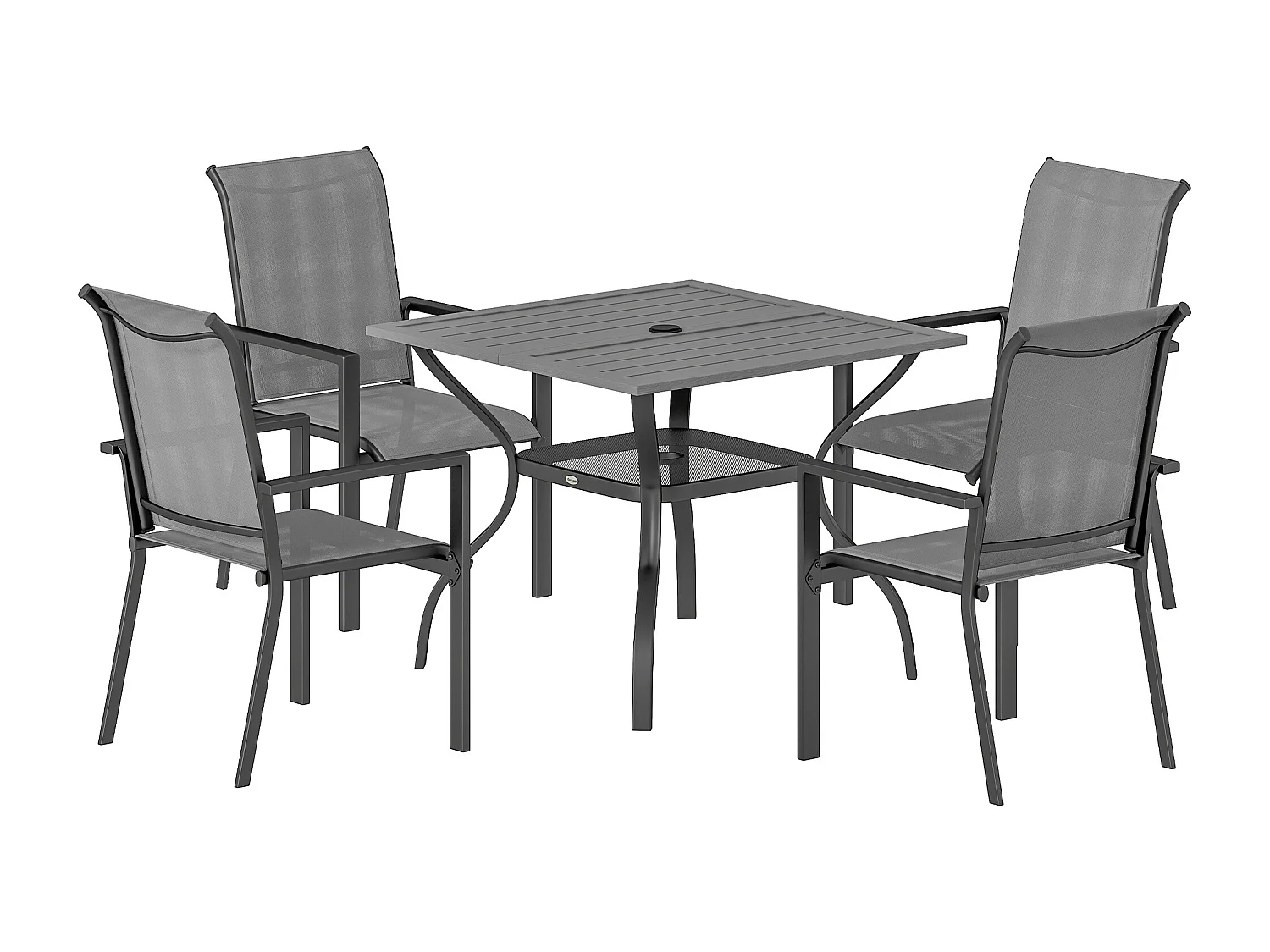 Set da giardino 5 pezzi con tavolo e 4 sedie impilabili grigio