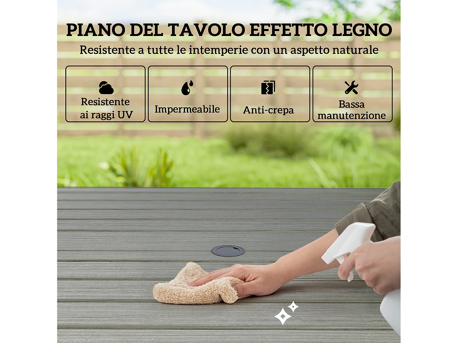 Set da giardino 5 pezzi con tavolo e 4 sedie impilabili grigio