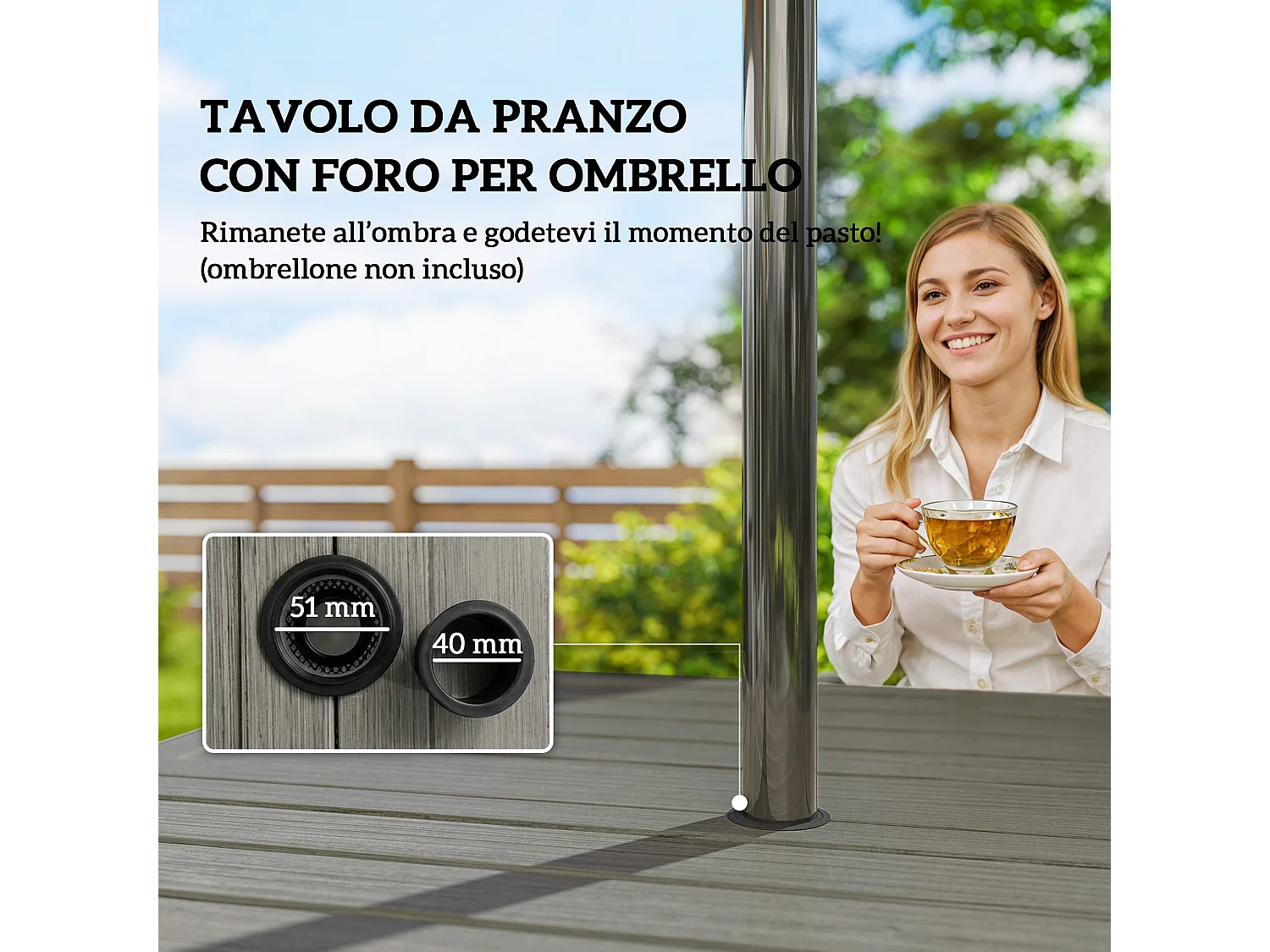 Set da giardino 5 pezzi con tavolo e 4 sedie impilabili grigio