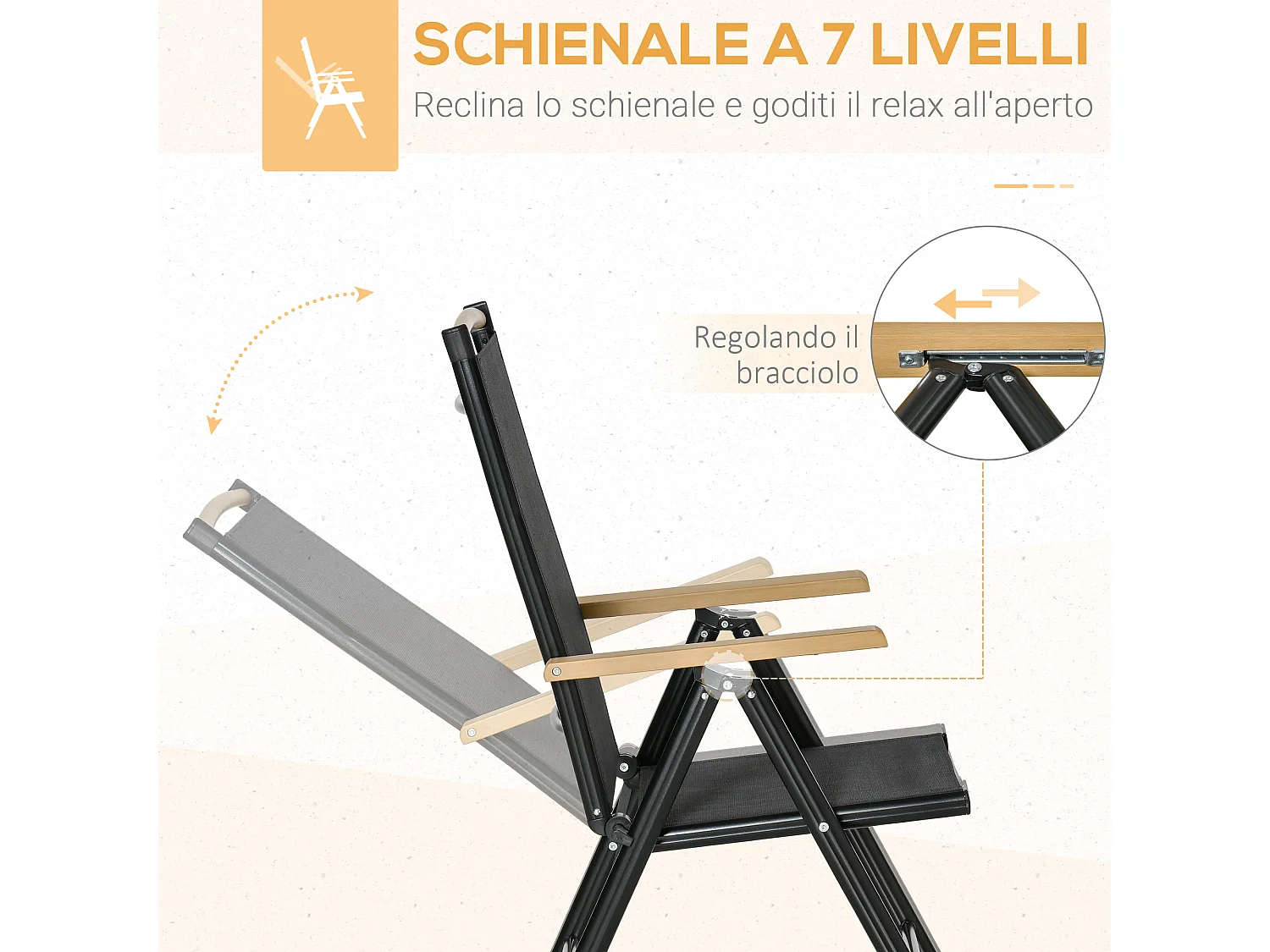 Set 7pz tavolo con sedie da giardino pieghevoli nero