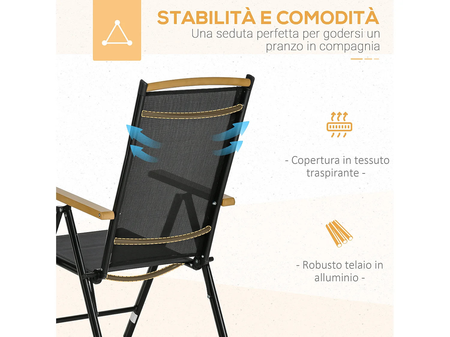 Set 7pz tavolo con sedie da giardino pieghevoli nero