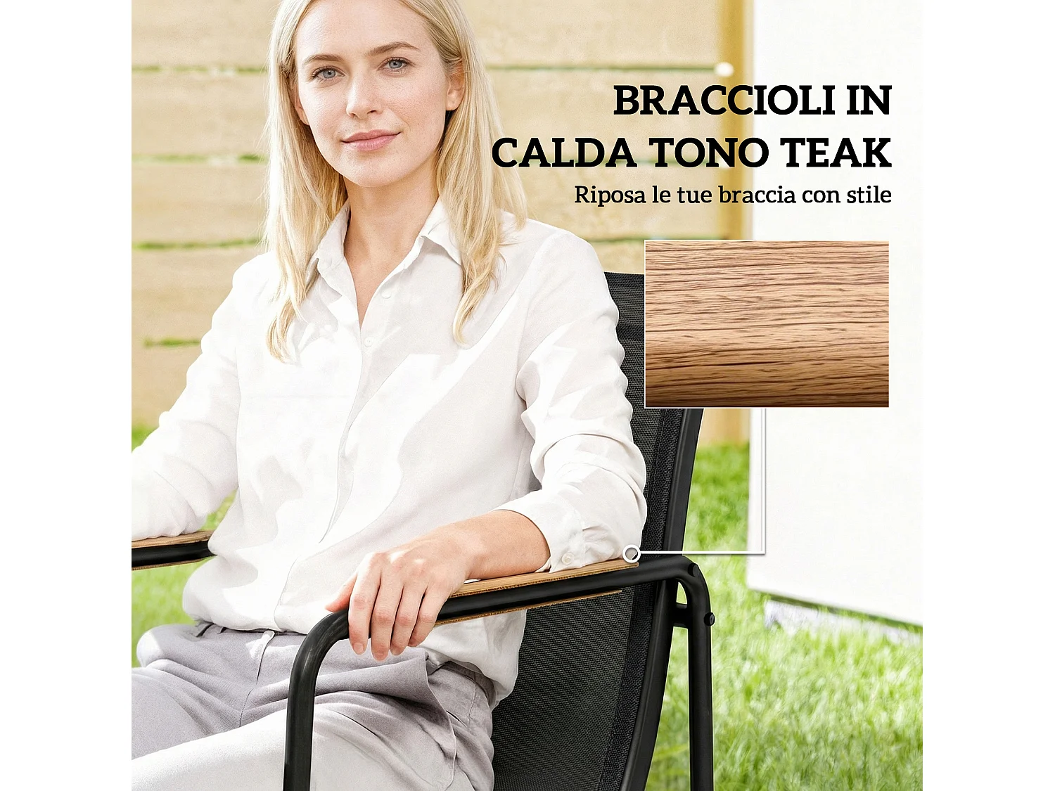 Set da esterno 7 pz con tavolo in vetro e 6 sedie nero