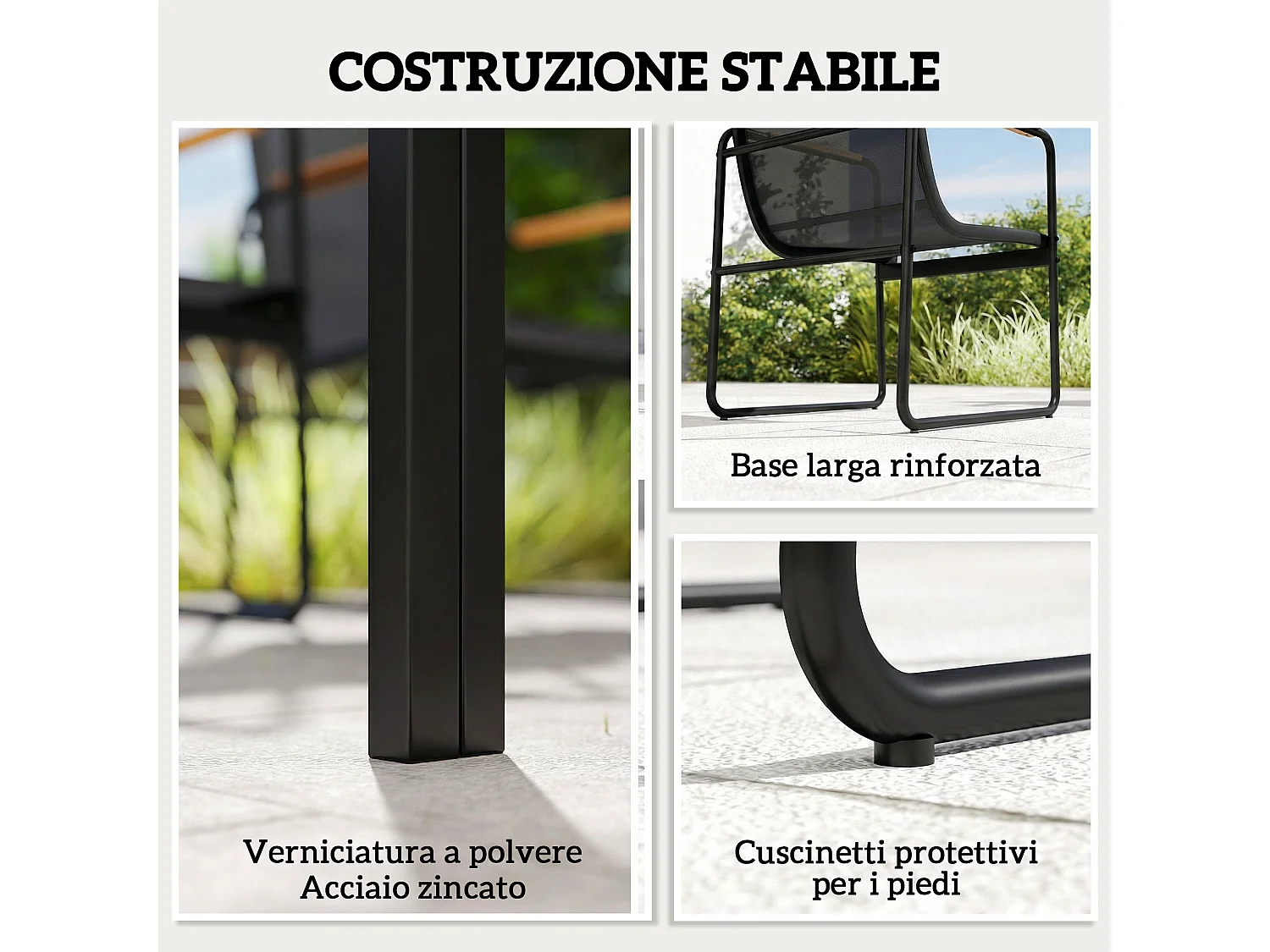 Set da esterno 7 pz con tavolo in vetro e 6 sedie nero
