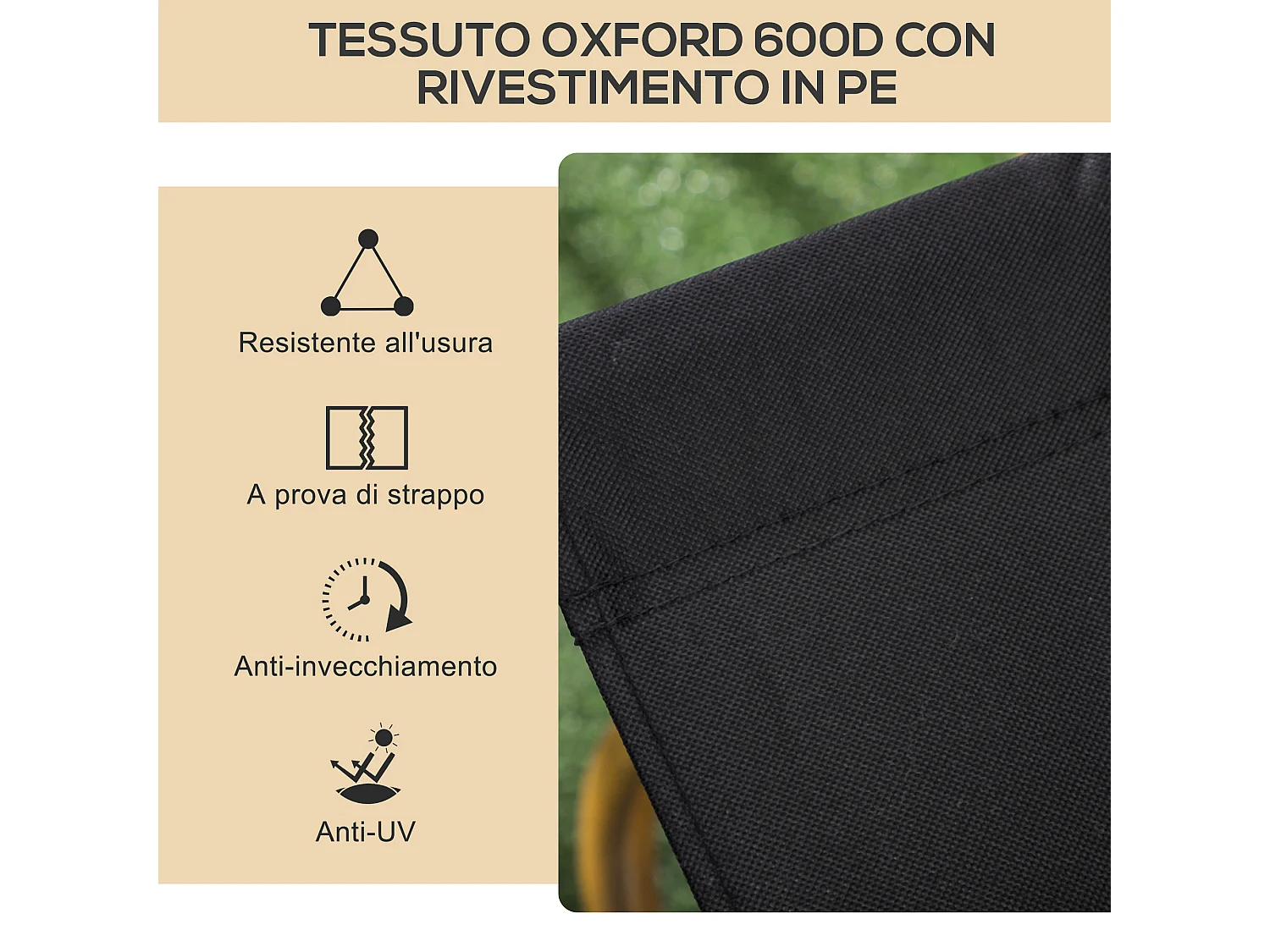 Sedia da giardino pieghevole con braccioli nero