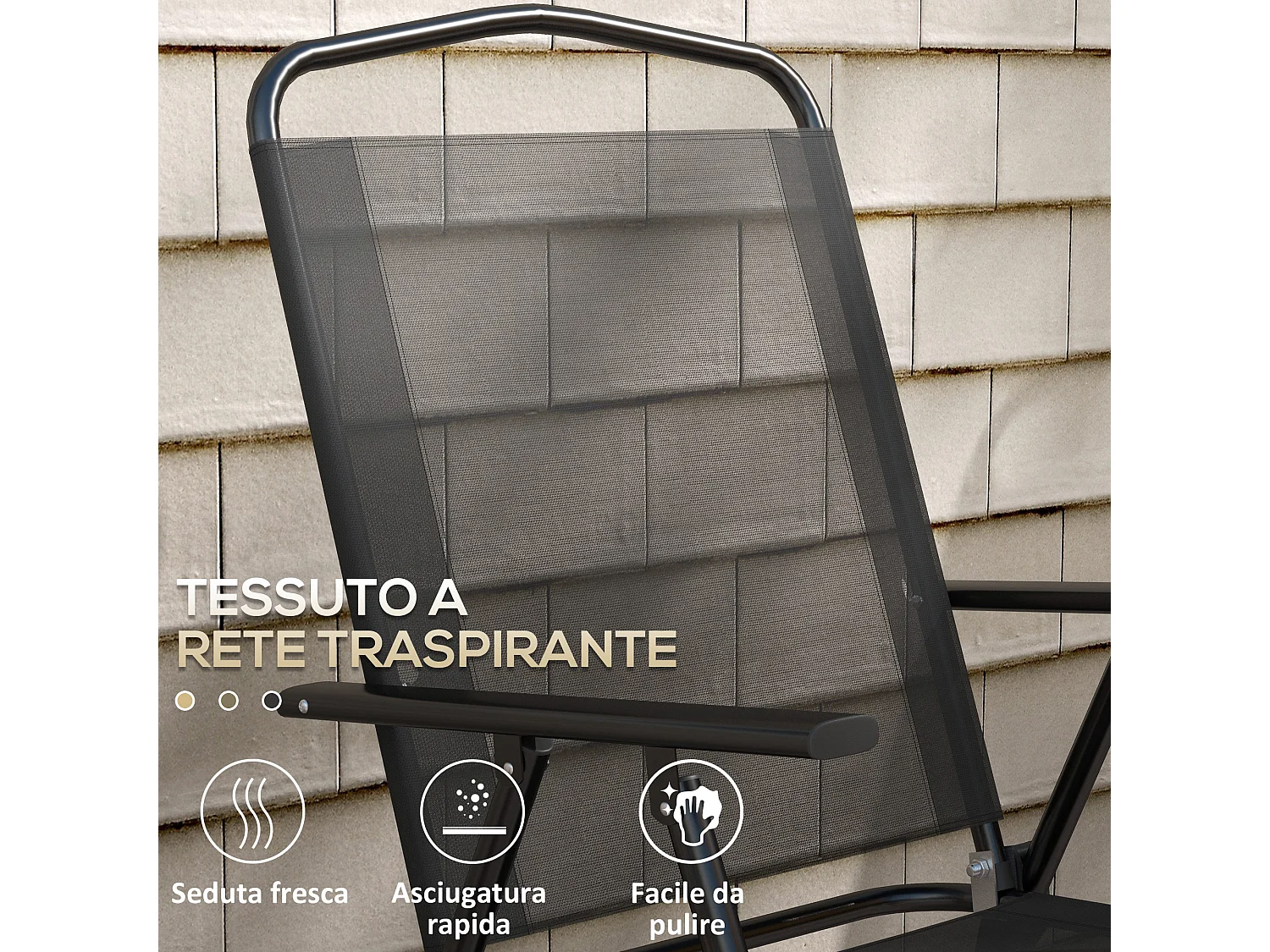 Set da giardino 3 pz con 2 sedie e tavolino da caffè nero