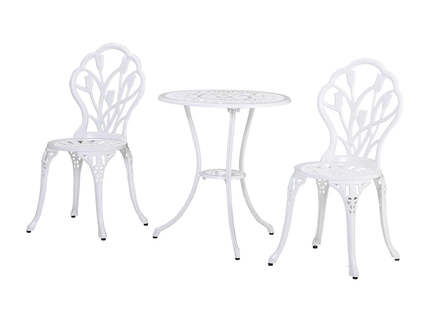 Set da giardino 3pz con 2 sedie e tavolino rotondo in alluminio bianco
