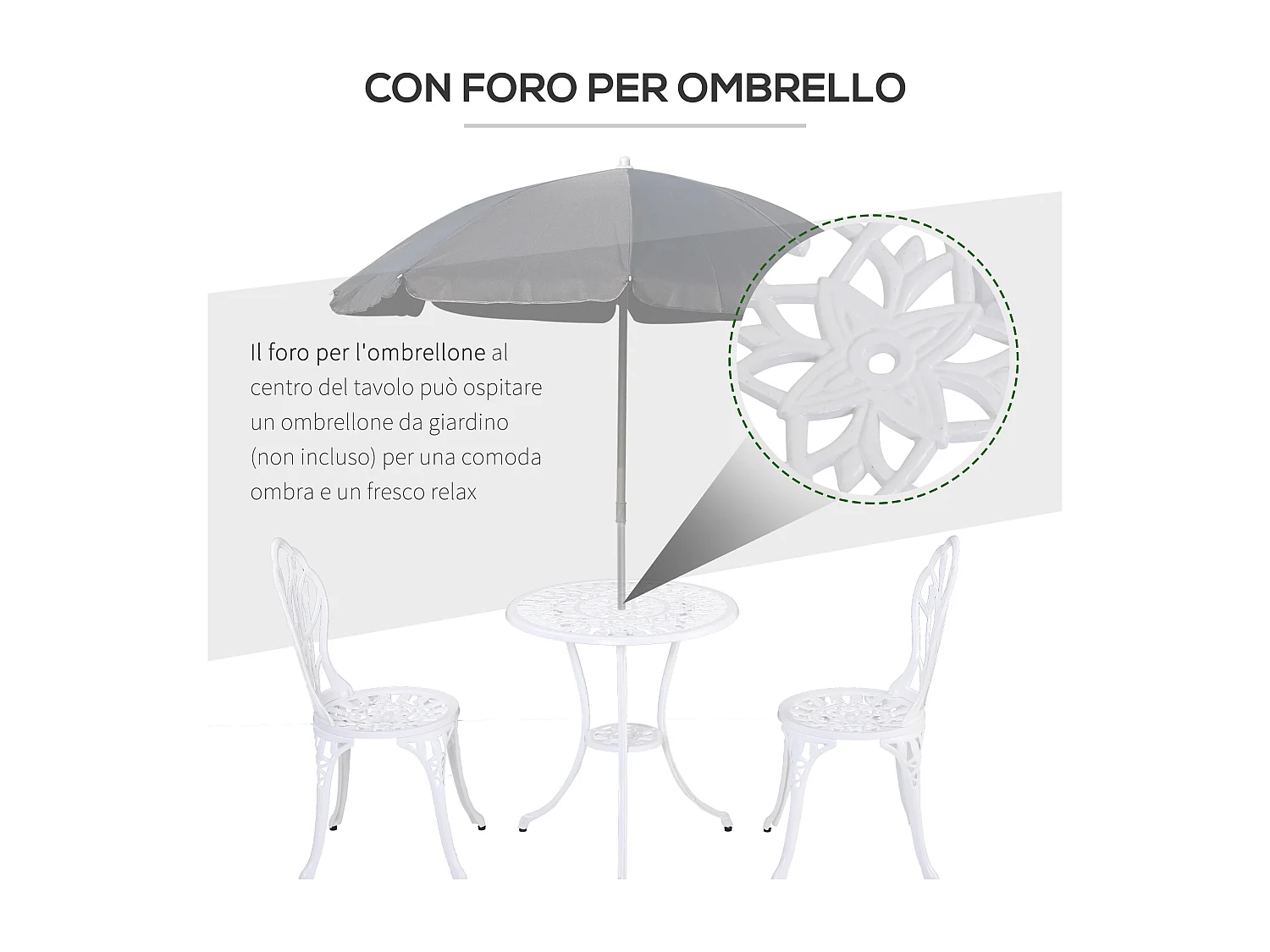 Set da giardino 3pz con 2 sedie e tavolino rotondo in alluminio bianco