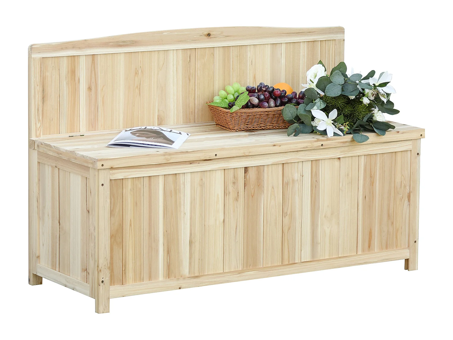 Panca Contenitore da Esterno con Schienale in Legno di Abete per Giardino Terrazza