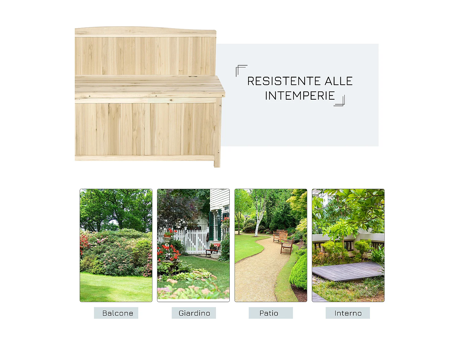 Panca Contenitore da Esterno con Schienale in Legno di Abete per Giardino Terrazza