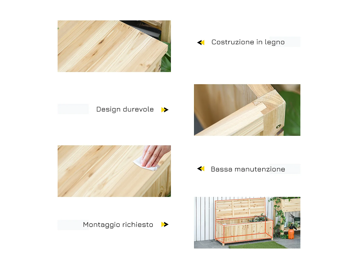 Panca Contenitore da Esterno con Schienale in Legno di Abete per Giardino Terrazza