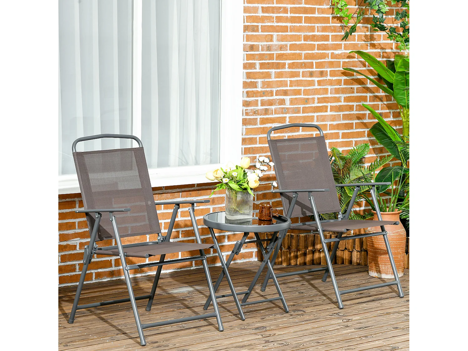 Set da giardino 3 pz con 2 sedie e tavolino da caffè marrone