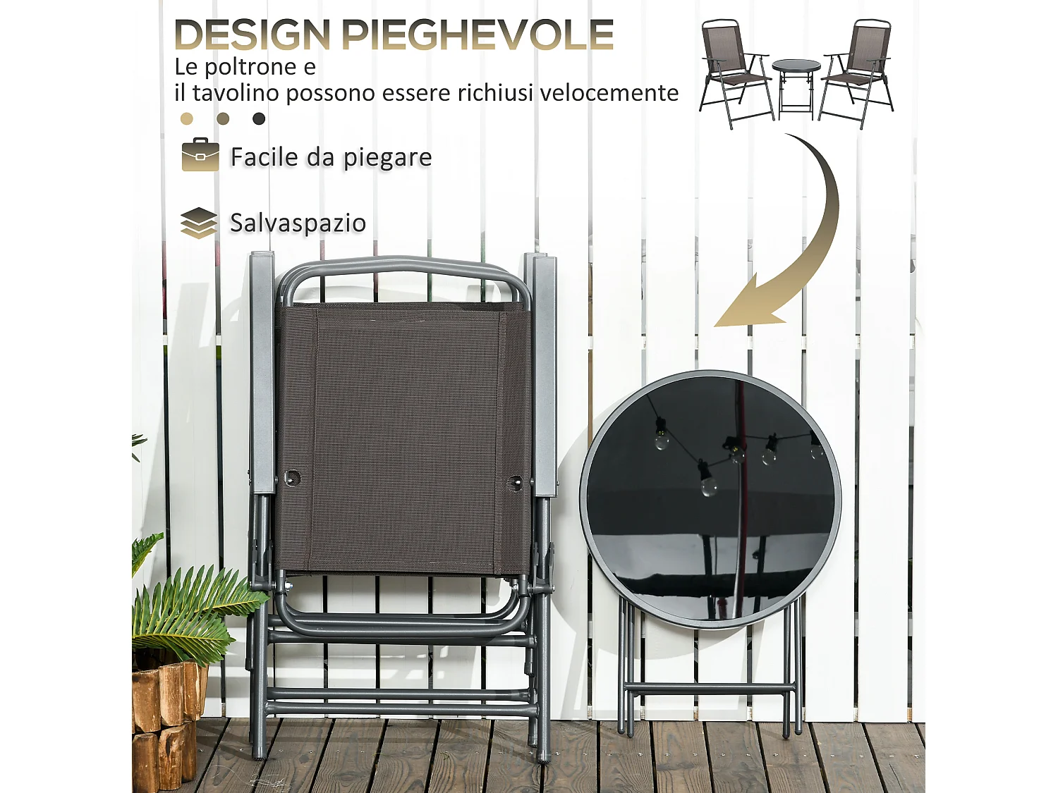 Set da giardino 3 pz con 2 sedie e tavolino da caffè marrone