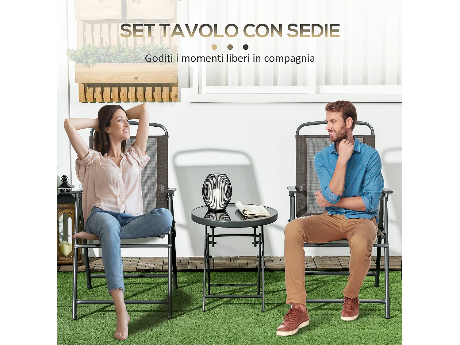 Set da giardino 3 pz con 2 sedie e tavolino da caffè marrone