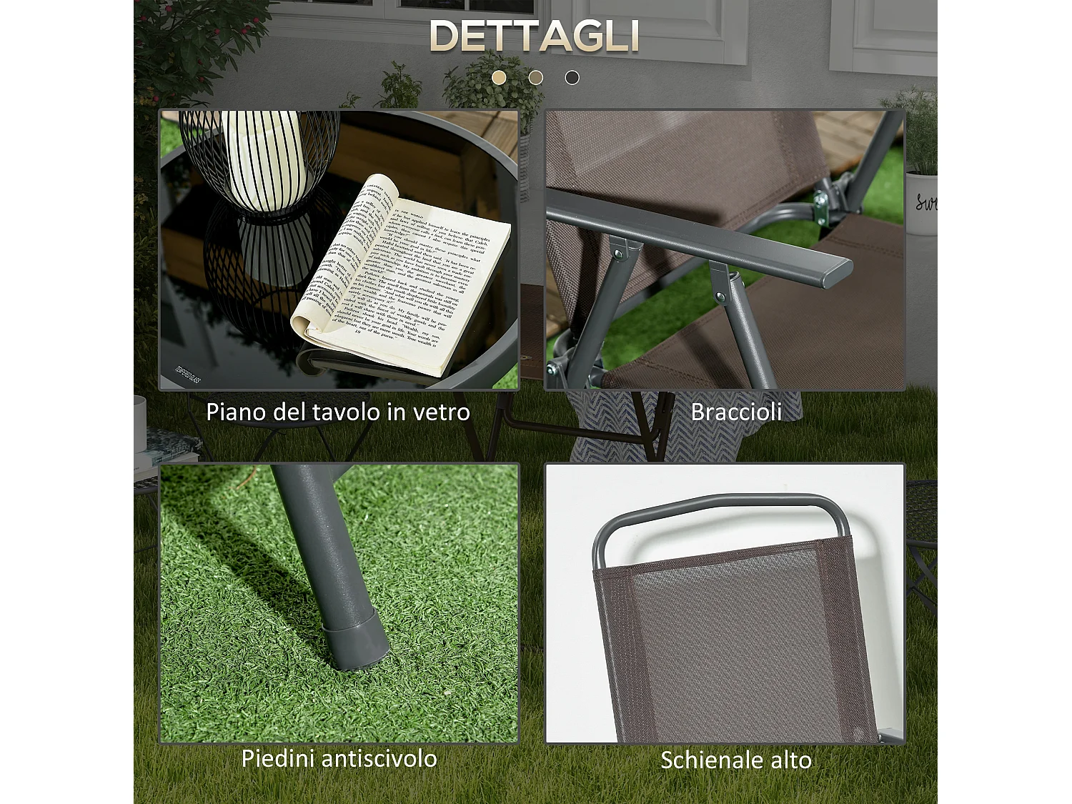 Set da giardino 3 pz con 2 sedie e tavolino da caffè marrone