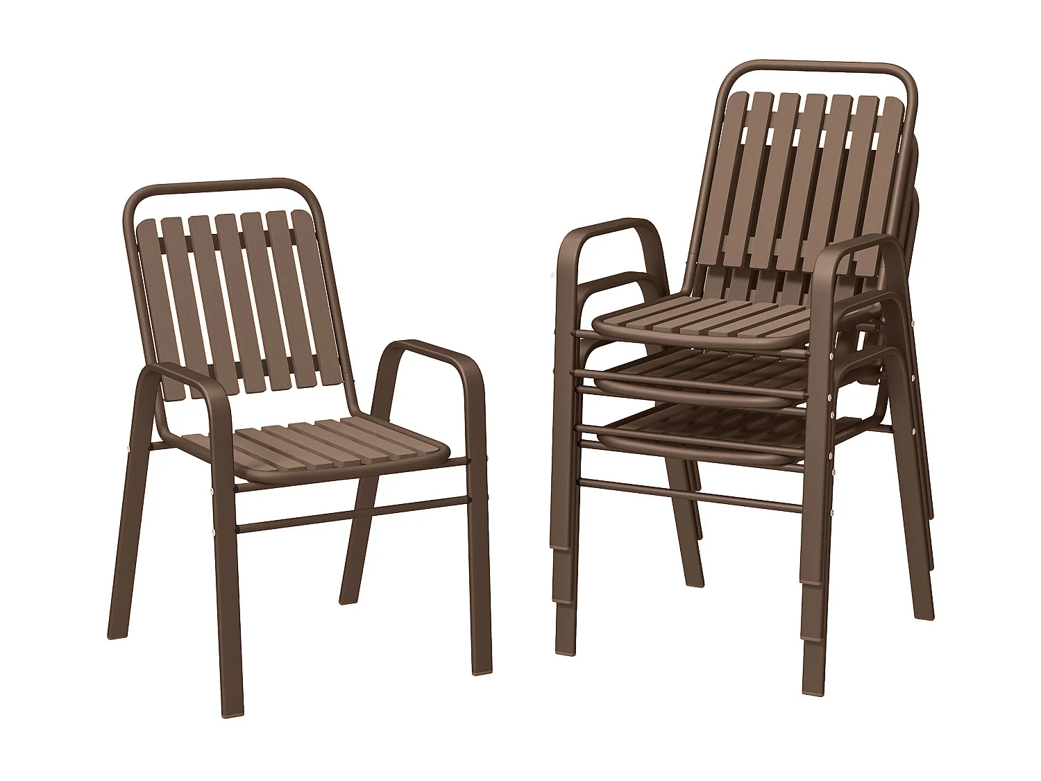 Set 4 sedie per esterno impilabili con braccioli marrone scuro