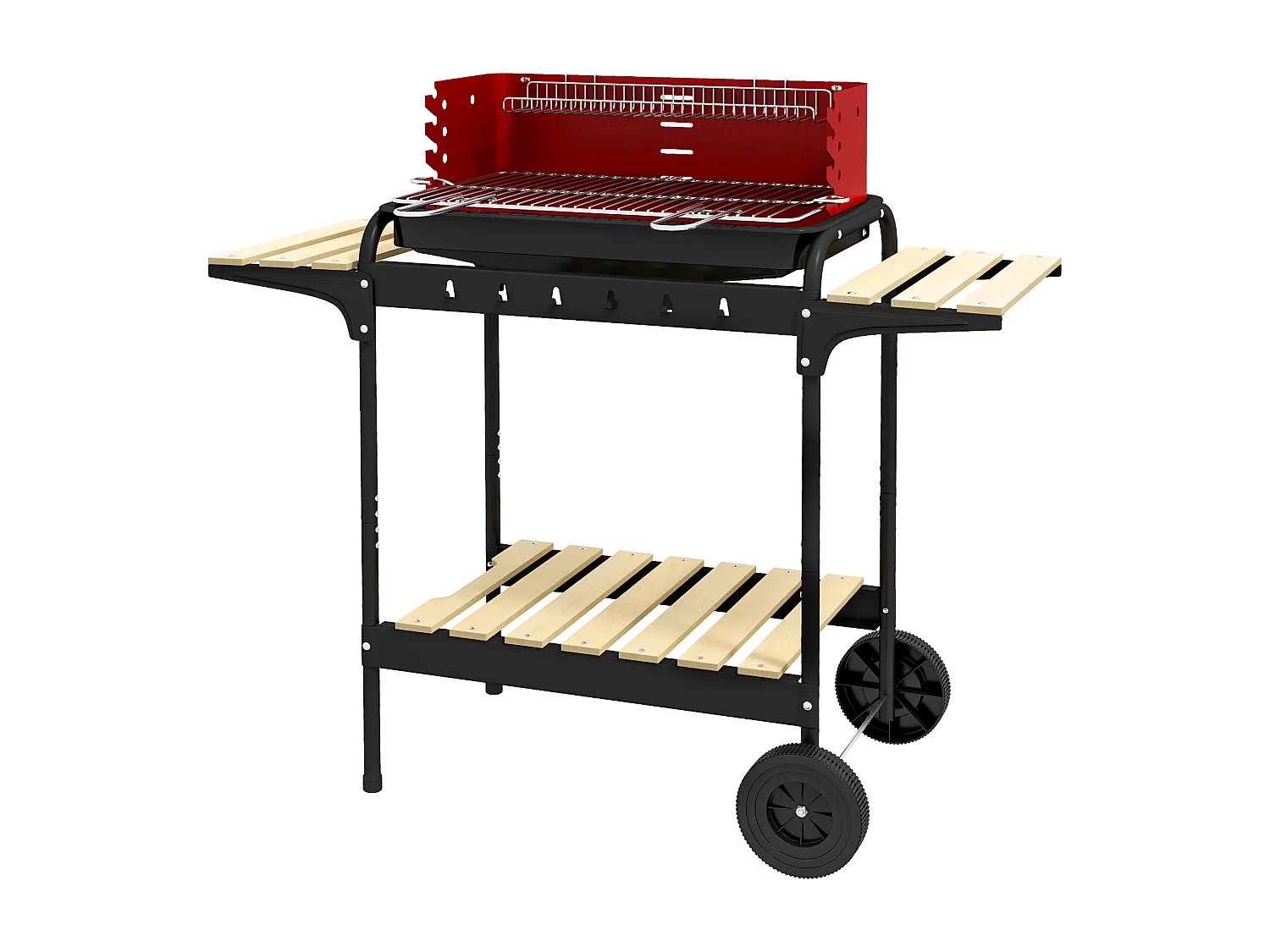 Barbecue a carbonella con griglia regolabile e ripiani rosso