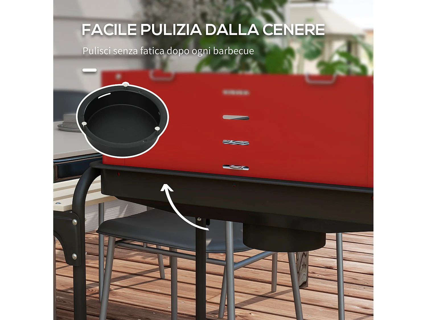 Barbecue a carbonella con griglia regolabile e ripiani rosso