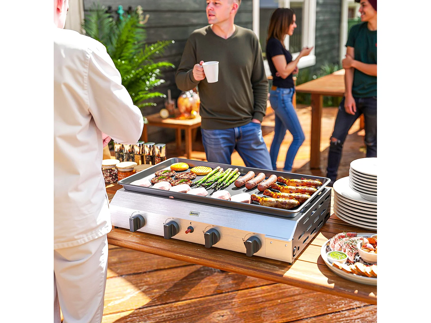 Piastra barbecue a gas antiaderente con 4 bruciatori da 2.4kw