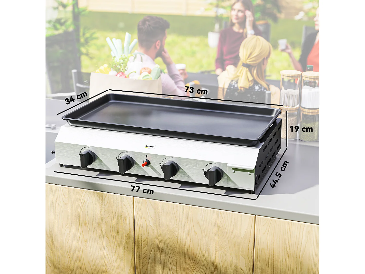 Piastra barbecue a gas antiaderente con 4 bruciatori da 2.4kw