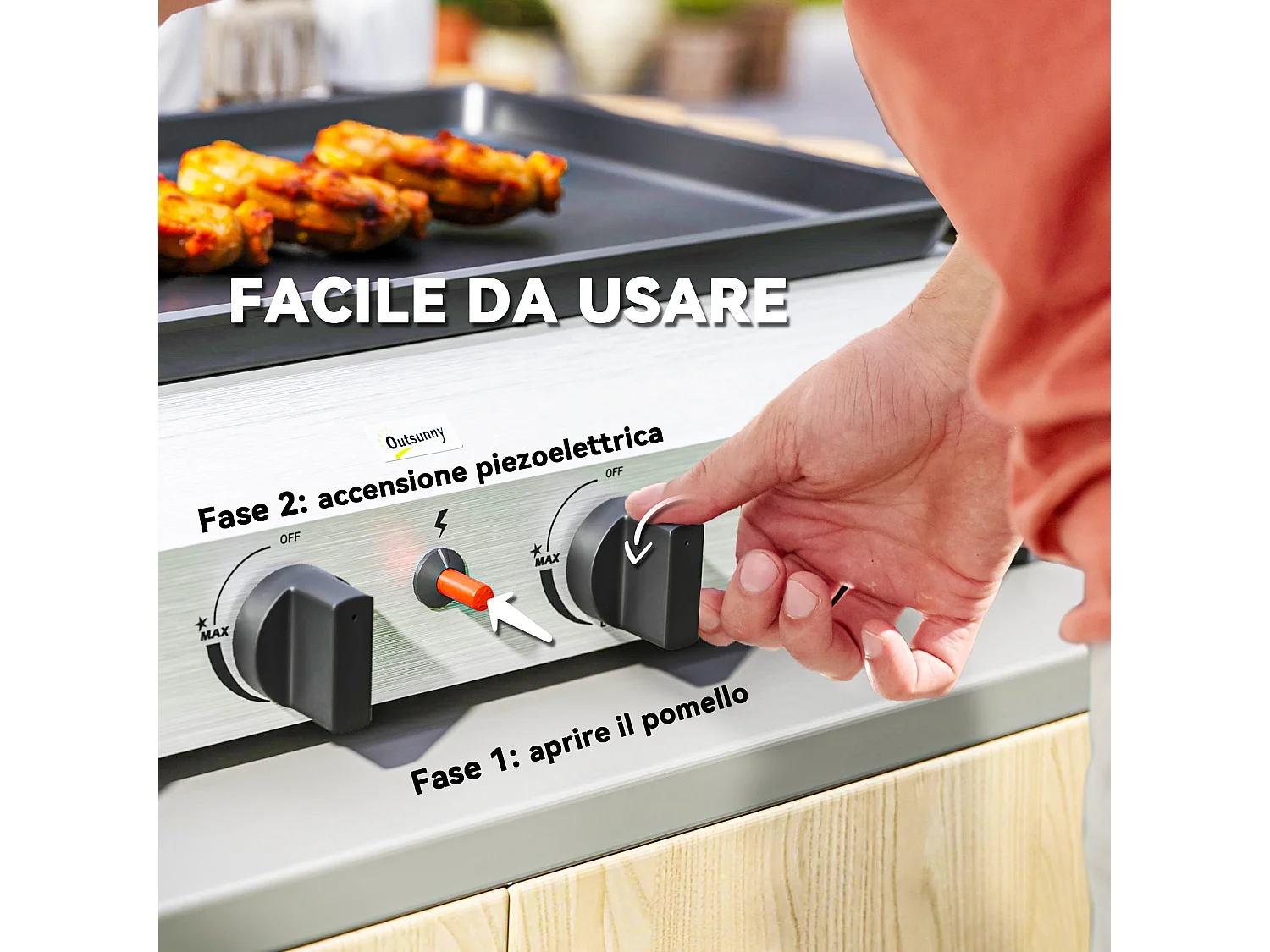 Piastra barbecue a gas antiaderente con 4 bruciatori da 2.4kw