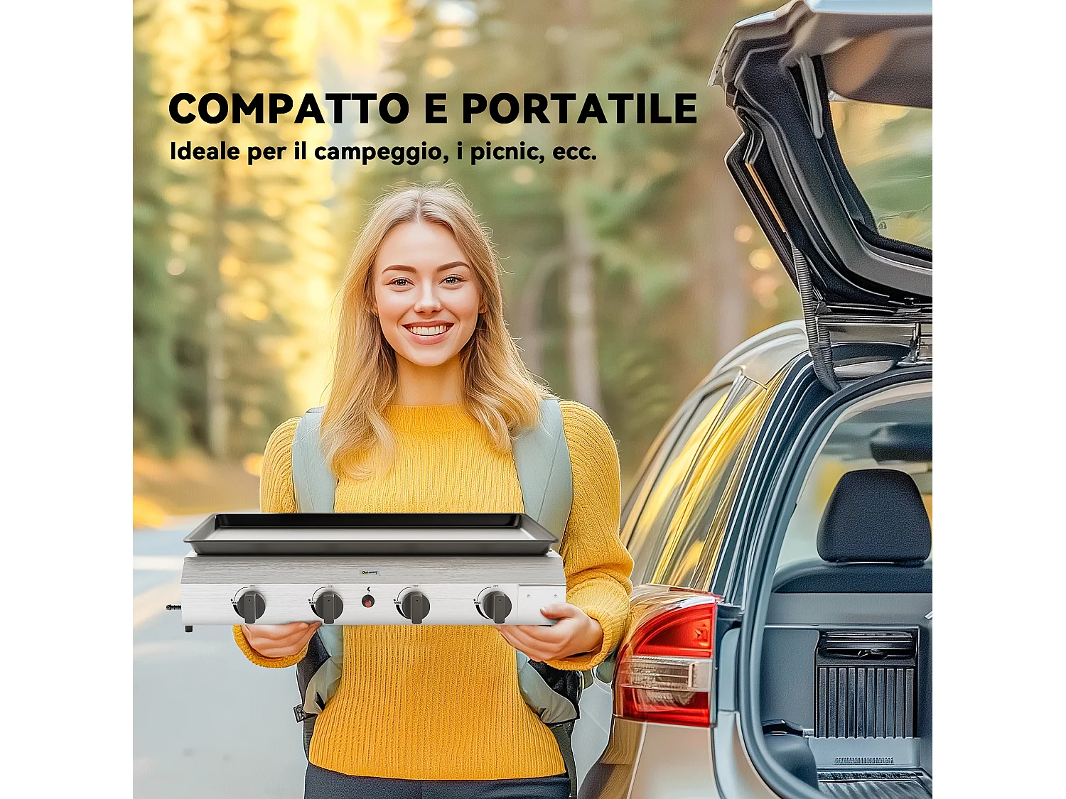 Piastra barbecue a gas antiaderente con 4 bruciatori da 2.4kw