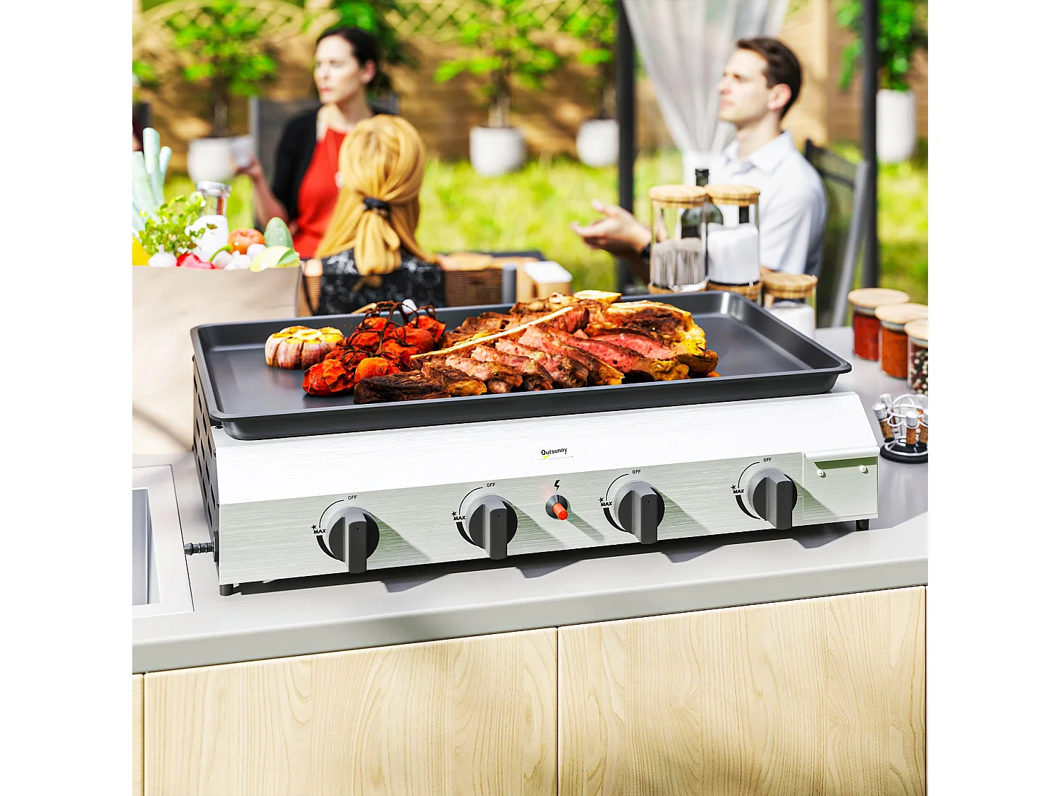 Piastra barbecue a gas antiaderente con 4 bruciatori da 2.4kw