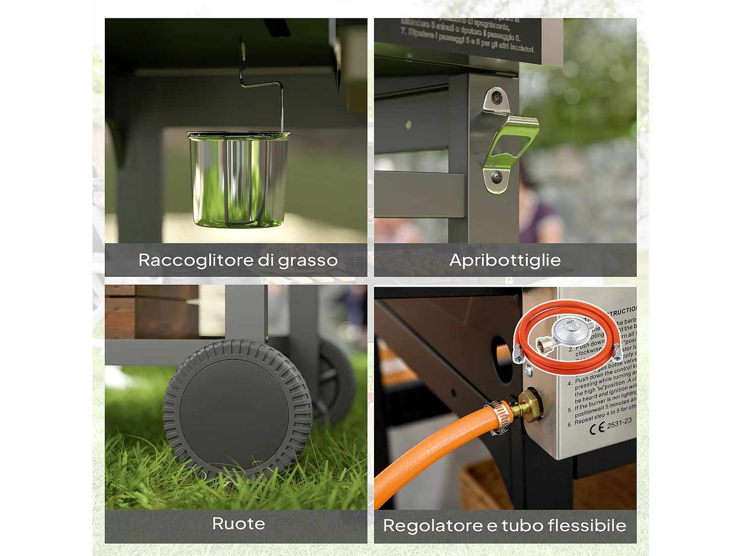 Barbecue a gas con piastra e fornello coperchio con termometro nero