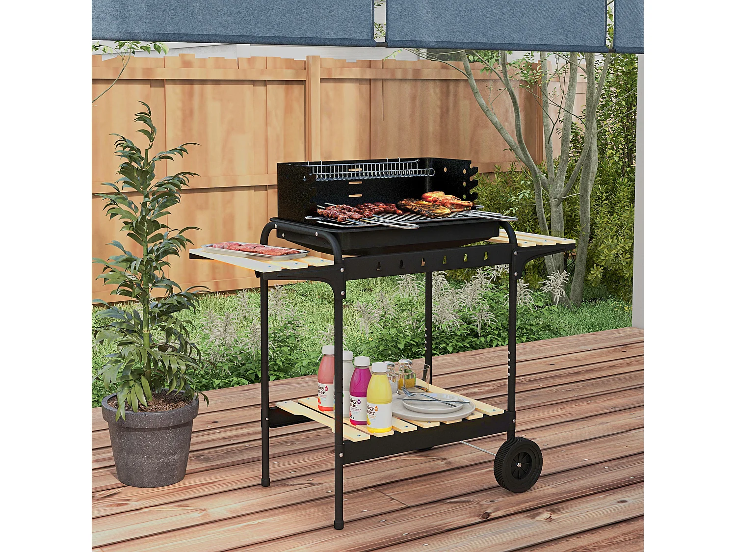 Barbecue a carbonella ad altezza regolabile nera con vassoio