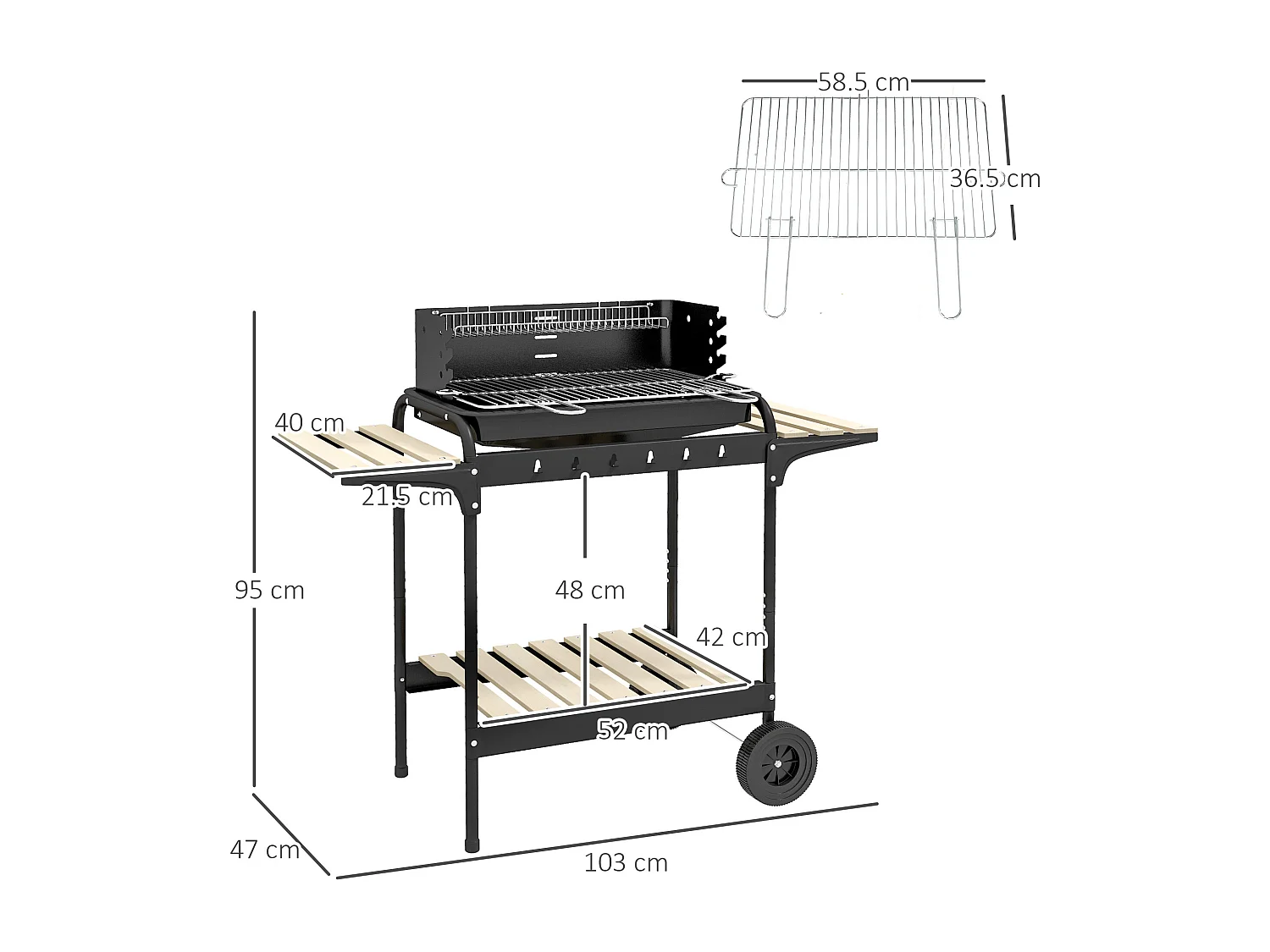 Barbecue a carbonella ad altezza regolabile nera con vassoio