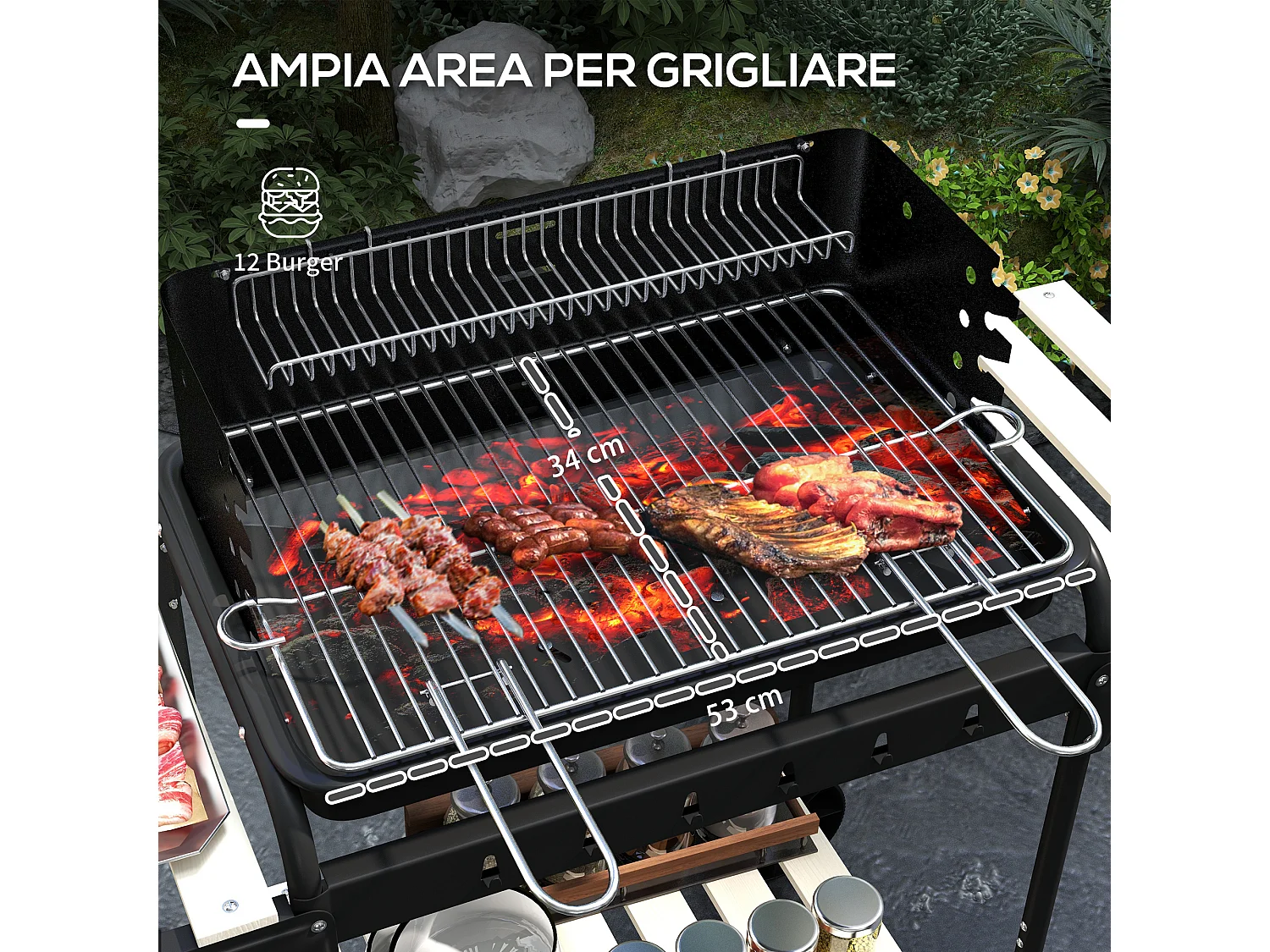 Barbecue a carbonella ad altezza regolabile nera con vassoio