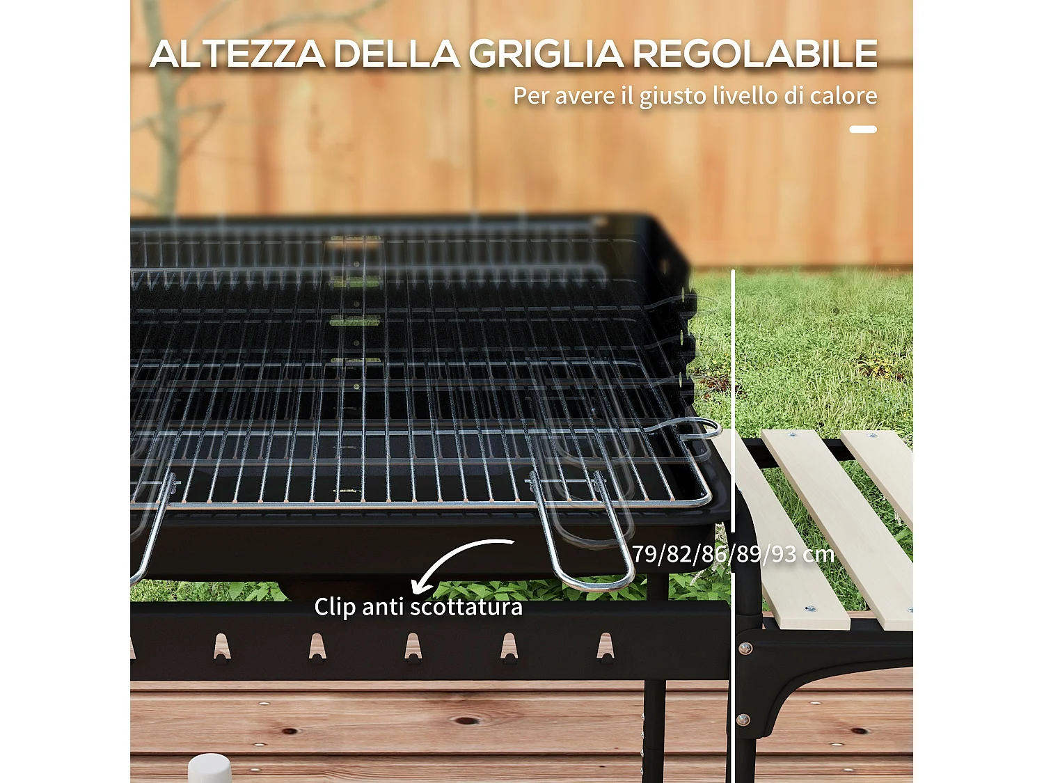 Barbecue a carbonella ad altezza regolabile nera con vassoio