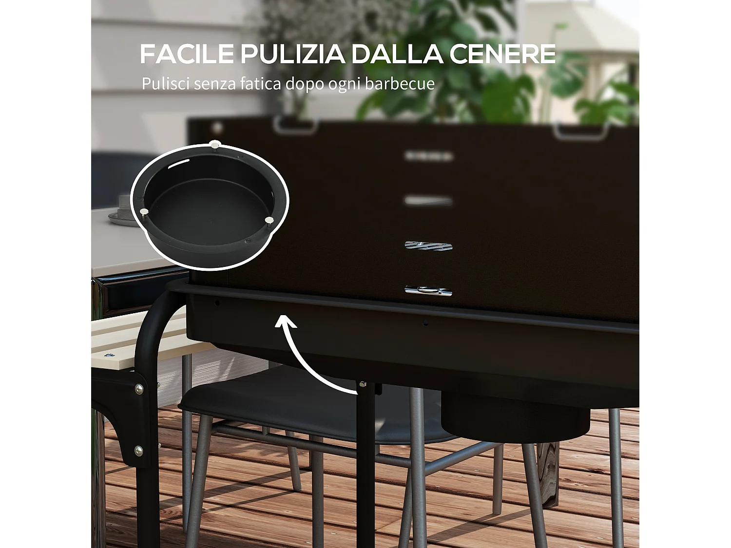 Barbecue a carbonella ad altezza regolabile nera con vassoio