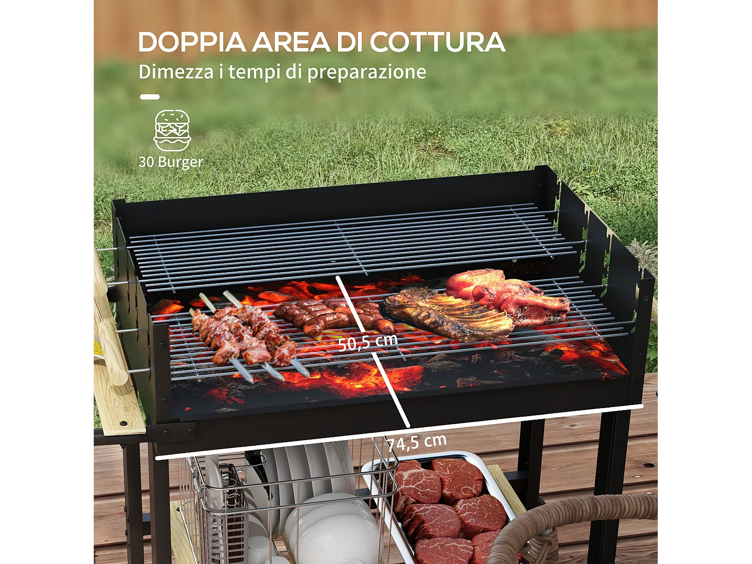 Griglia per barbecue a carbonella ad altezza regolabile nera