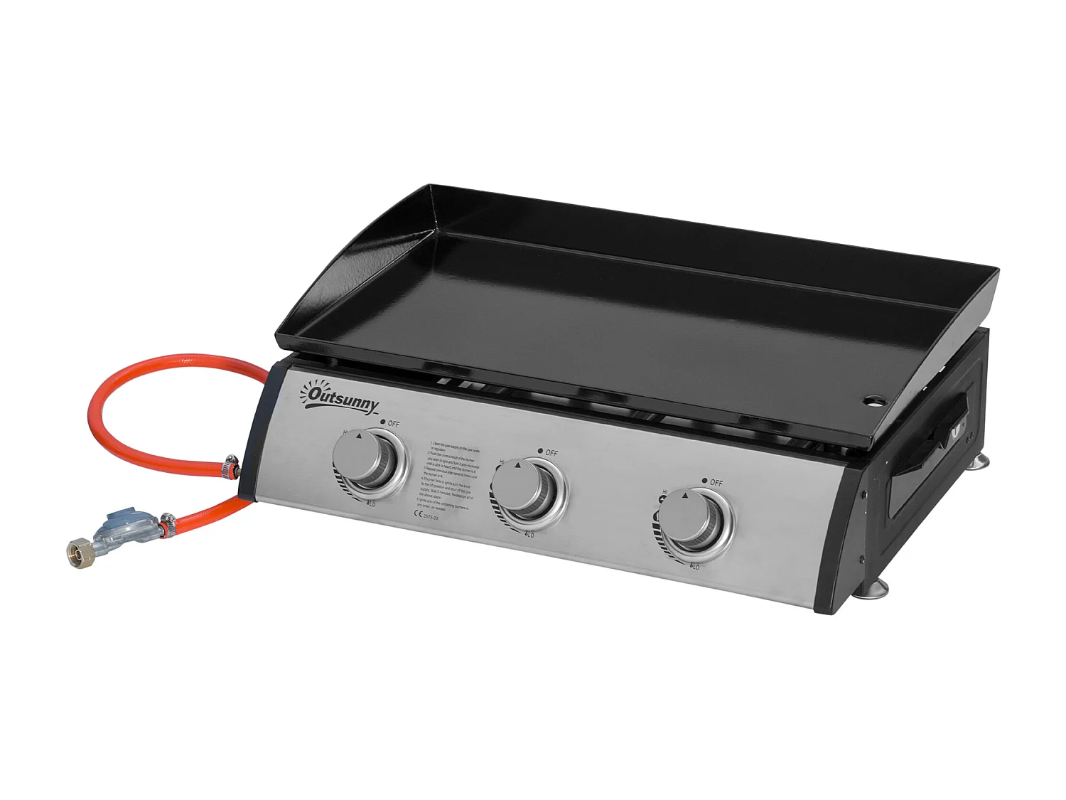 Piastra barbecue a gas da tavolo con 3 bruciatori da 3kw nero