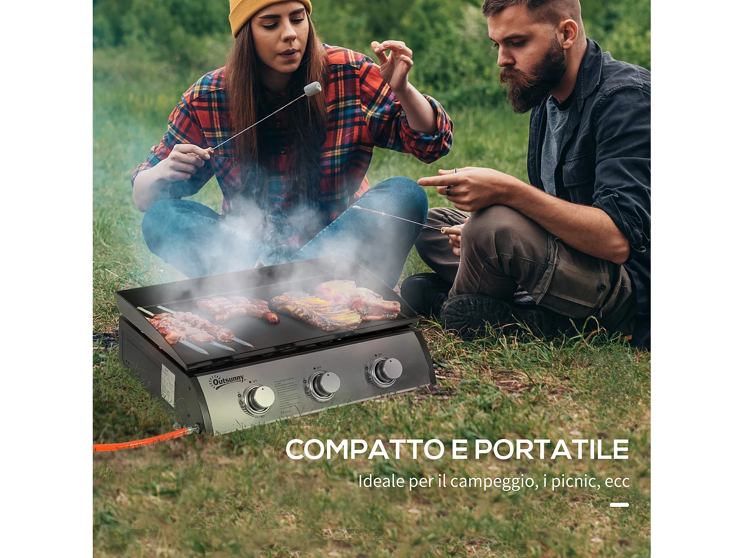 Piastra barbecue a gas da tavolo con 3 bruciatori da 3kw nero