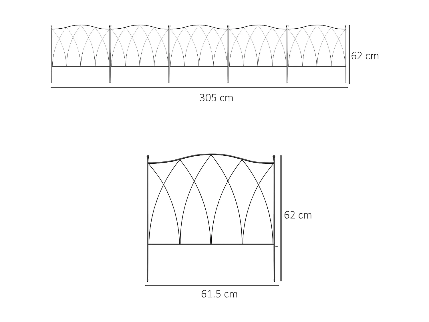 Recinzione esterna in metallo a 5 pannelli con lacci 305x62 cm nera