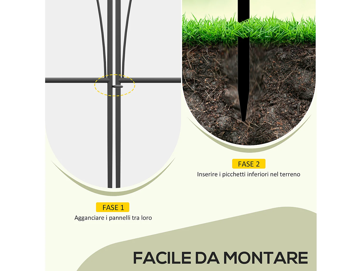 Recinzione esterna in metallo a 5 pannelli con lacci 305x62 cm nera