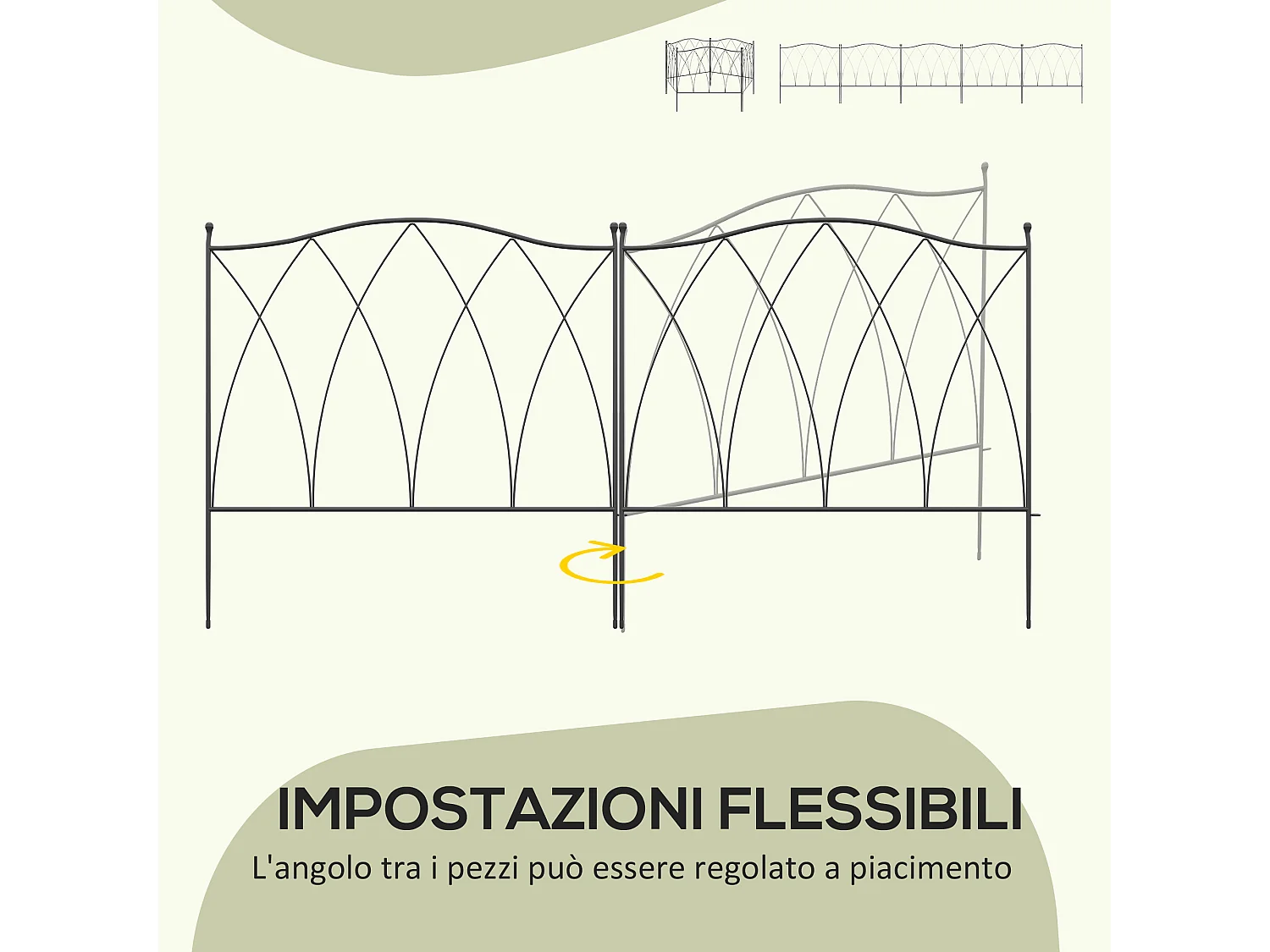 Recinzione esterna in metallo a 5 pannelli con lacci 305x62 cm nera
