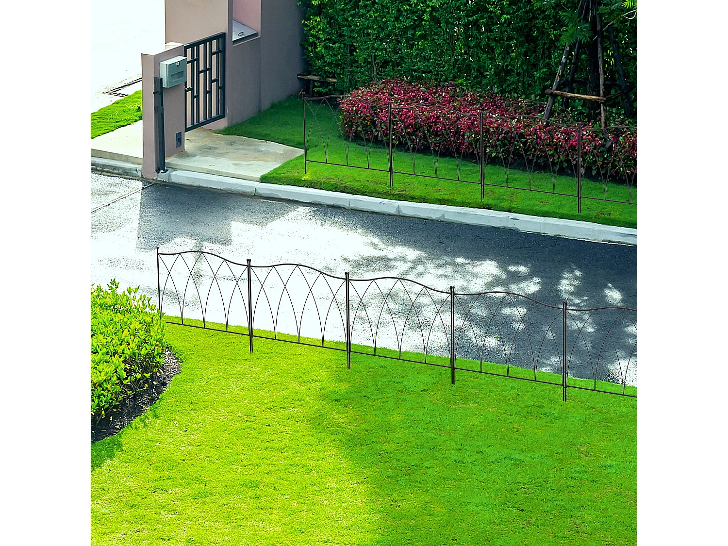 Recinzione esterna in metallo a 5 pannelli con lacci 305x62 cm nera