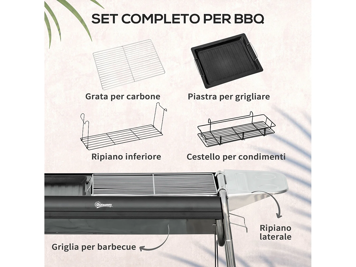 Barbecue a carbonella con griglia e piastra in acciaio inox