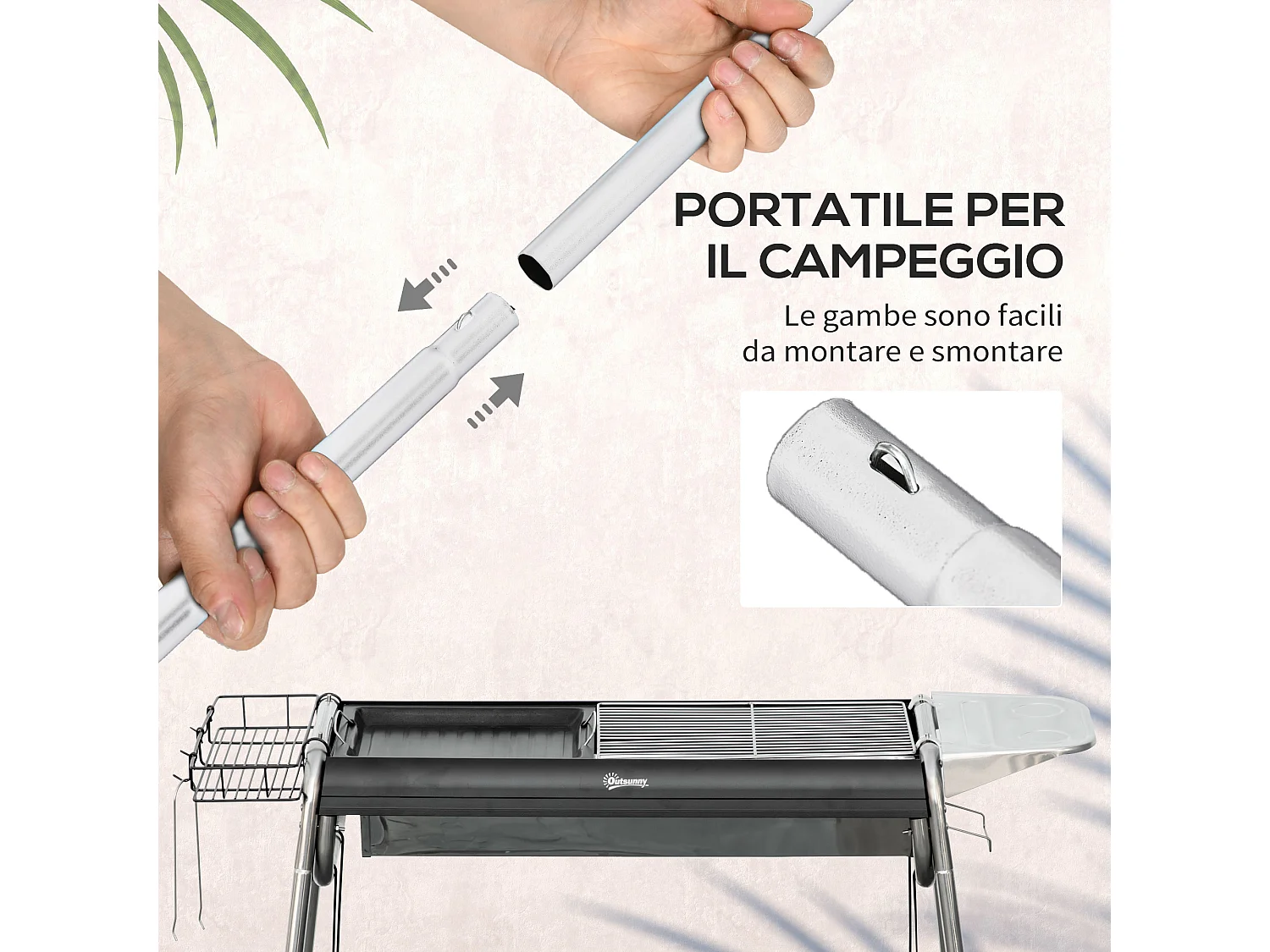 Barbecue a carbonella con griglia e piastra in acciaio inox