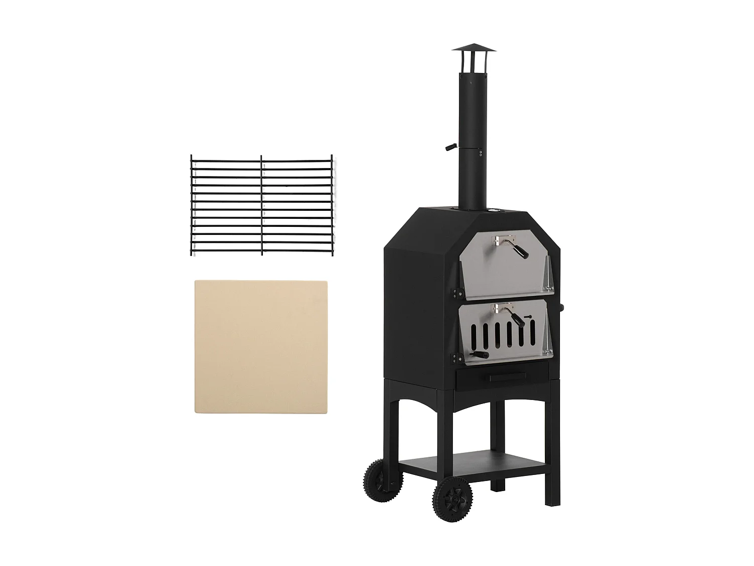 Forno per pizza barbecue a carbonella con termometro in acciaio