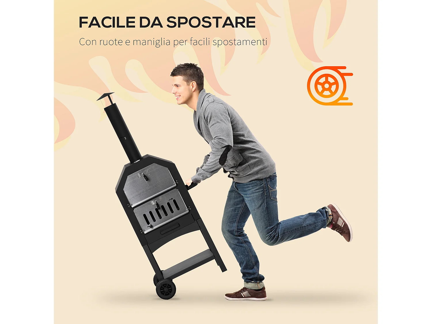 Forno per pizza barbecue a carbonella con termometro in acciaio