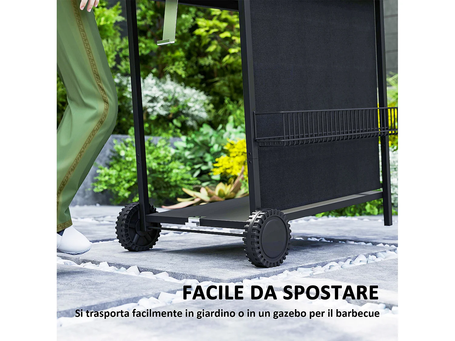 Barbecue a gas con coperchio ruote e 5 bruciatori nero