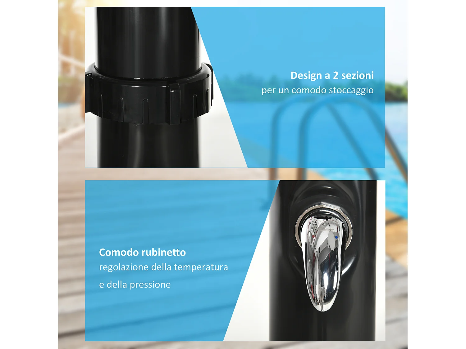 Doccia solare regolabile da 20L con rubinetto inferiore nero