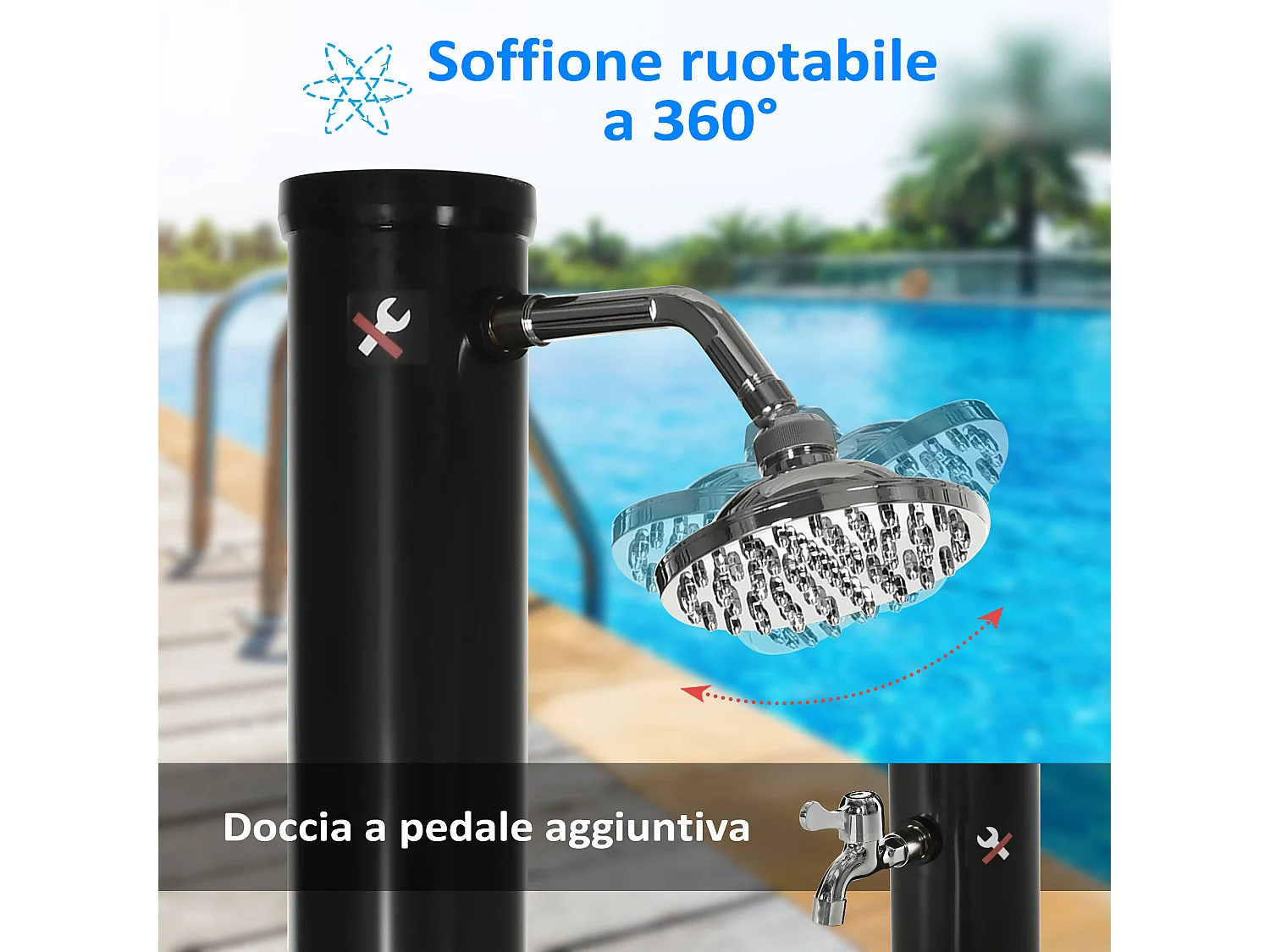 Doccia solare regolabile da 20L con rubinetto inferiore nero