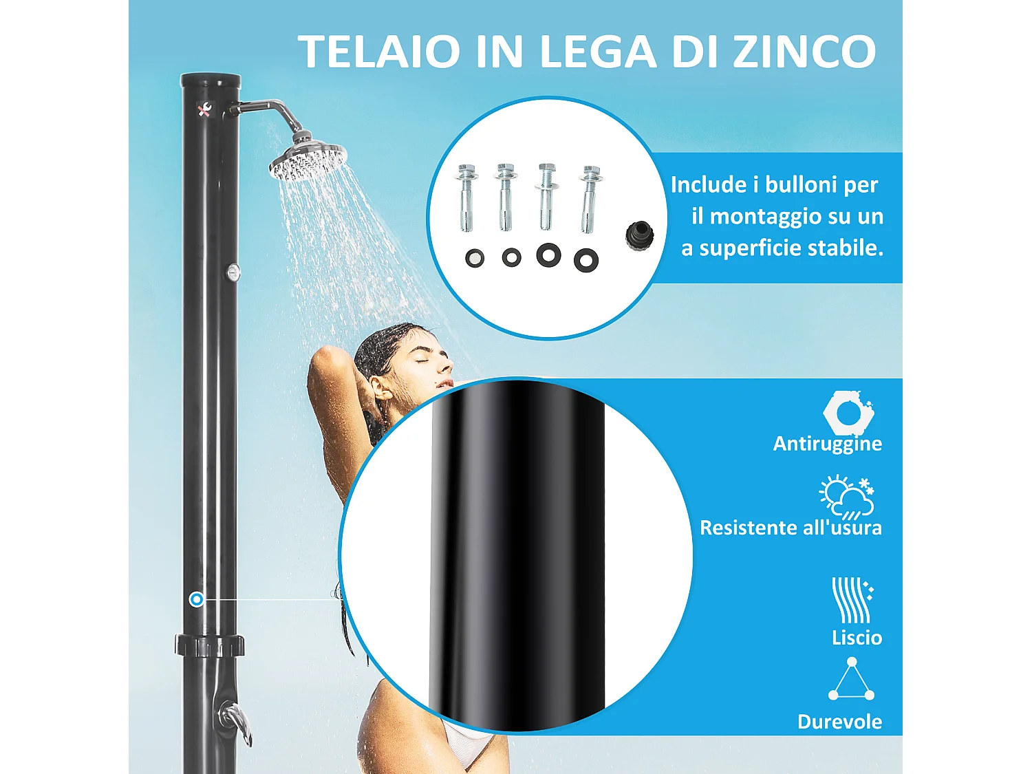 Doccia solare regolabile da 20L con rubinetto inferiore nero