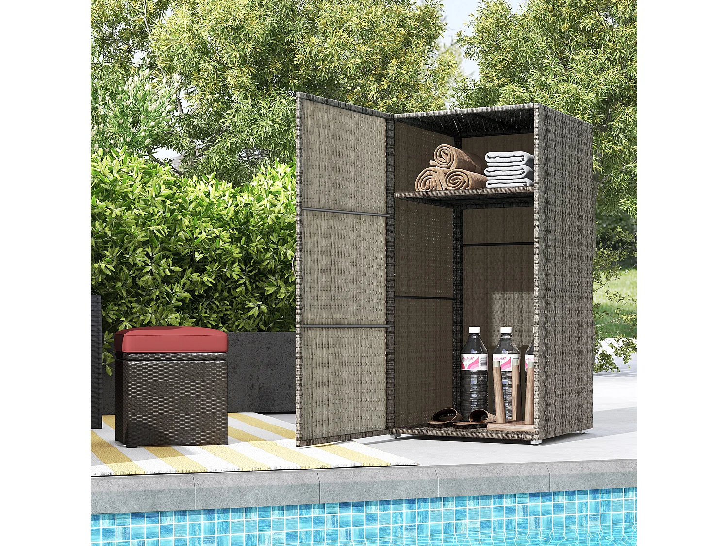 Armadio da esterno in rattan pe e acciaio 60x63x120cm grigio